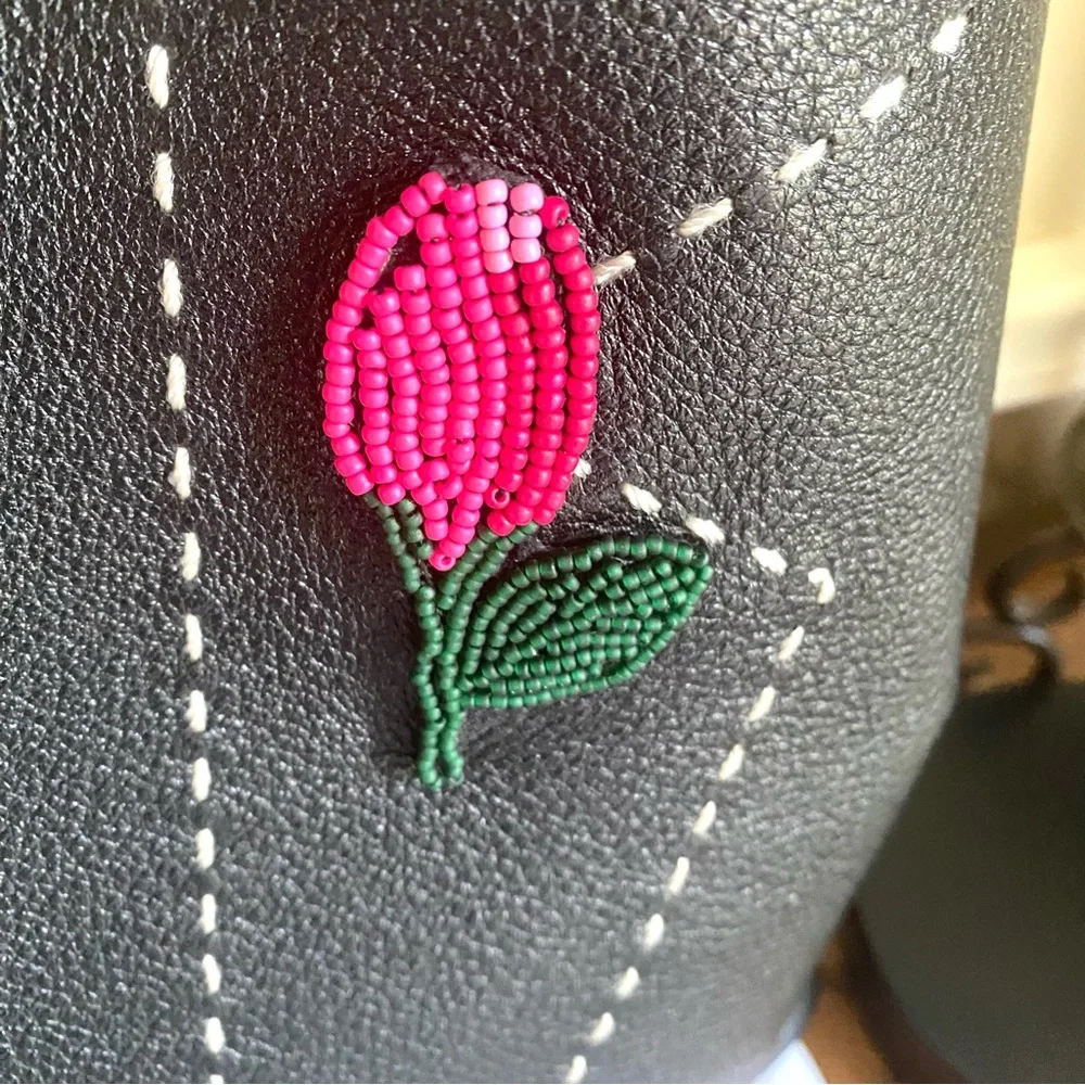 Kate Spade On Purpose Embroidered Leather Tote with tuxedo and boutonnière EUC